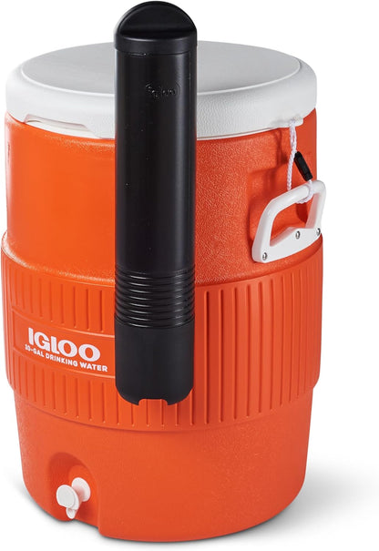 Igloo 5 Gallon Portable Sports Cooler Water Beverage Dispenser with Flat Seat Lid, Insulated Beverage Dispenser, Orange/White