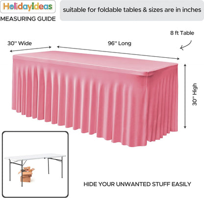 HolidayIdeas 2 Pack Spandex Table Skirt for 6 Ft Rectangle Tables, Black Fitted Stretch Tablecloth 30 x 72 Inch, Wrinkle Resistant Ruffle Design for Wedding Banquets, Trade Shows, Parties