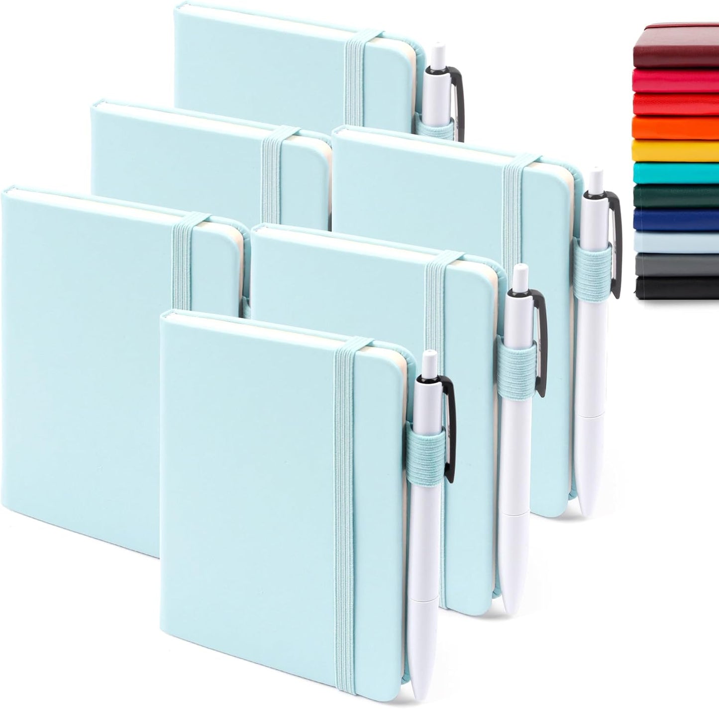 feela 6 Pack Pocket Small Notebooks Bulk, Mini Cute Memo Notepads Hardcover College Ruled Lined Journals with Pen Holder for Women Girls Office School, with 6 Black Pens, 3.5”x 5.5”, A6, Rose Pink