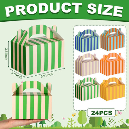 Novabright 24 Pcs Colorful Striped Party Favor Boxes Summer Pool Treat Gable Boxes with Handles Beach Stripe Gift Bags for Wedding Baby Shower Summer Pool Party Supplies