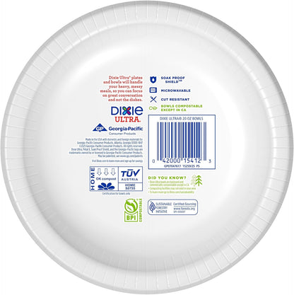 Dixie Ultra, Large Paper Bowls, 20 Oz, 150 Count (6 packs of 25 bowls), Microwave Safe, Compostable, Disposable Bowls Great For Breakfast, Lunch, And Dinner Meals