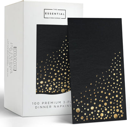 Stylish Gold Dinner Napkins, 100 White and Gold Napkins, Disposable Party Napkins, 7.5x4.25 Inch Wedding Napkins for Reception, 3-Ply Dinner Napkins, Disposable Napkins for Party, Gold Paper Napkins