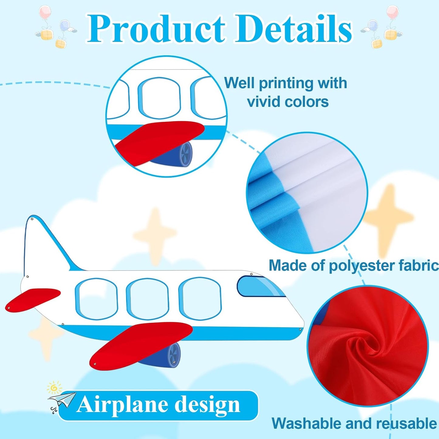 Airplane Birthday Party Decorations Airplane Shaped Photo Prop Selfie Frame Large Fabric Aircraft Backdrop Banner Plane Themed Photo Booth Prop Background for Kids Baby Shower Birthday Party Supplies
