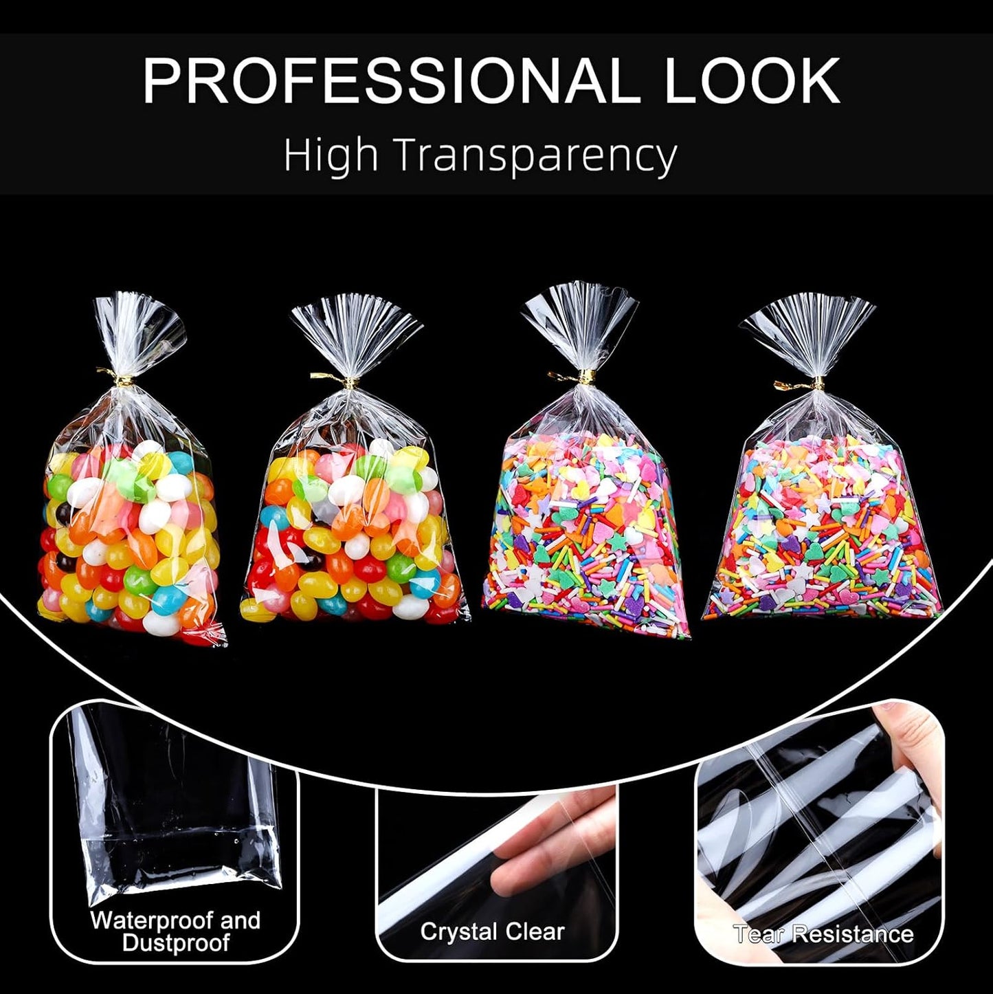 Clear Candy Bags 100pcs 6X10 Cellophane Treat Bag Party Favor Goodie Cake Pop Gift Apple Cello for Gift Baskets Bakery Cookie with Ties