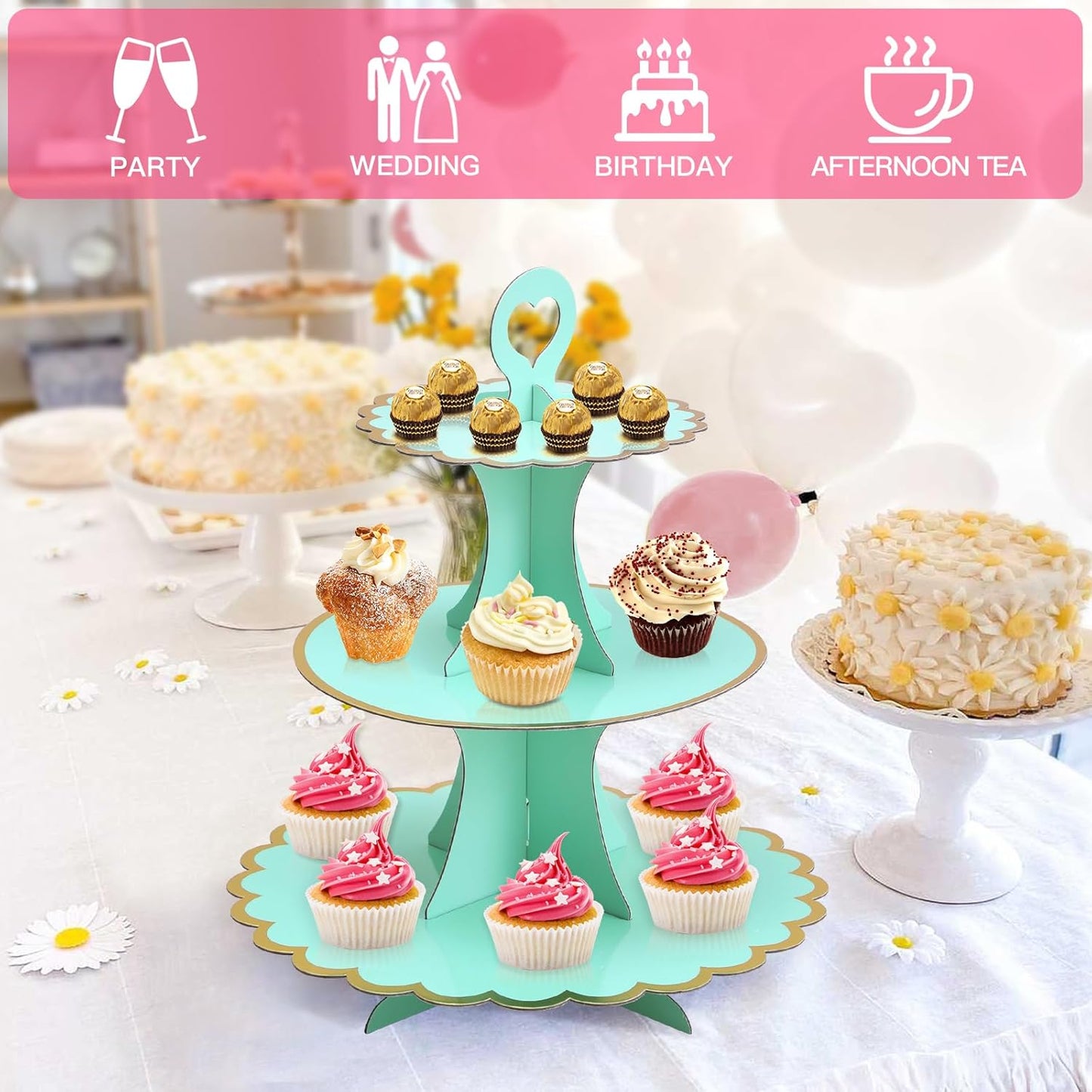 Soleebee 3-Tier Cupcake Stand, Cardboard Cupcake Tower, Cup Cake Stand Tower for Birthday Wedding Party Decoration, Cupcake Tier Stand Desserts Display 1 Set (Purple Gold)