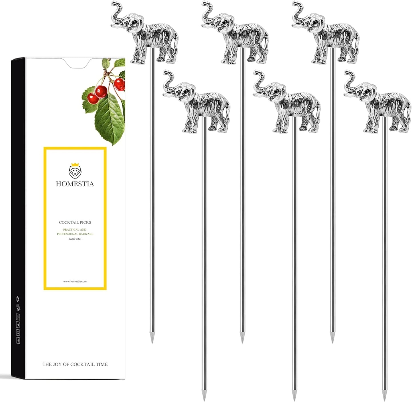 Homestia Stainless Steel Cocktail Picks, 4.7 Inch Reusable Martini Olive Picks, Metal Garnish Skewers for Drinks, Appetizers, Bloody Mary - Set of 6 Metal Cocktail Picks for Party Bar