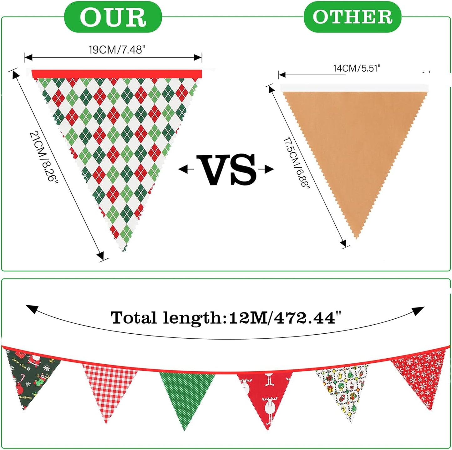 G2PLUS 39Ft Triangle Bunting Banner, 42Pcs Pink Floral Garland Pennant Banner, Reusable Cotton Triangle Flags Party Decoration for Birthday, Wedding, Garden Tea Party, Baby Shower, Room Decor