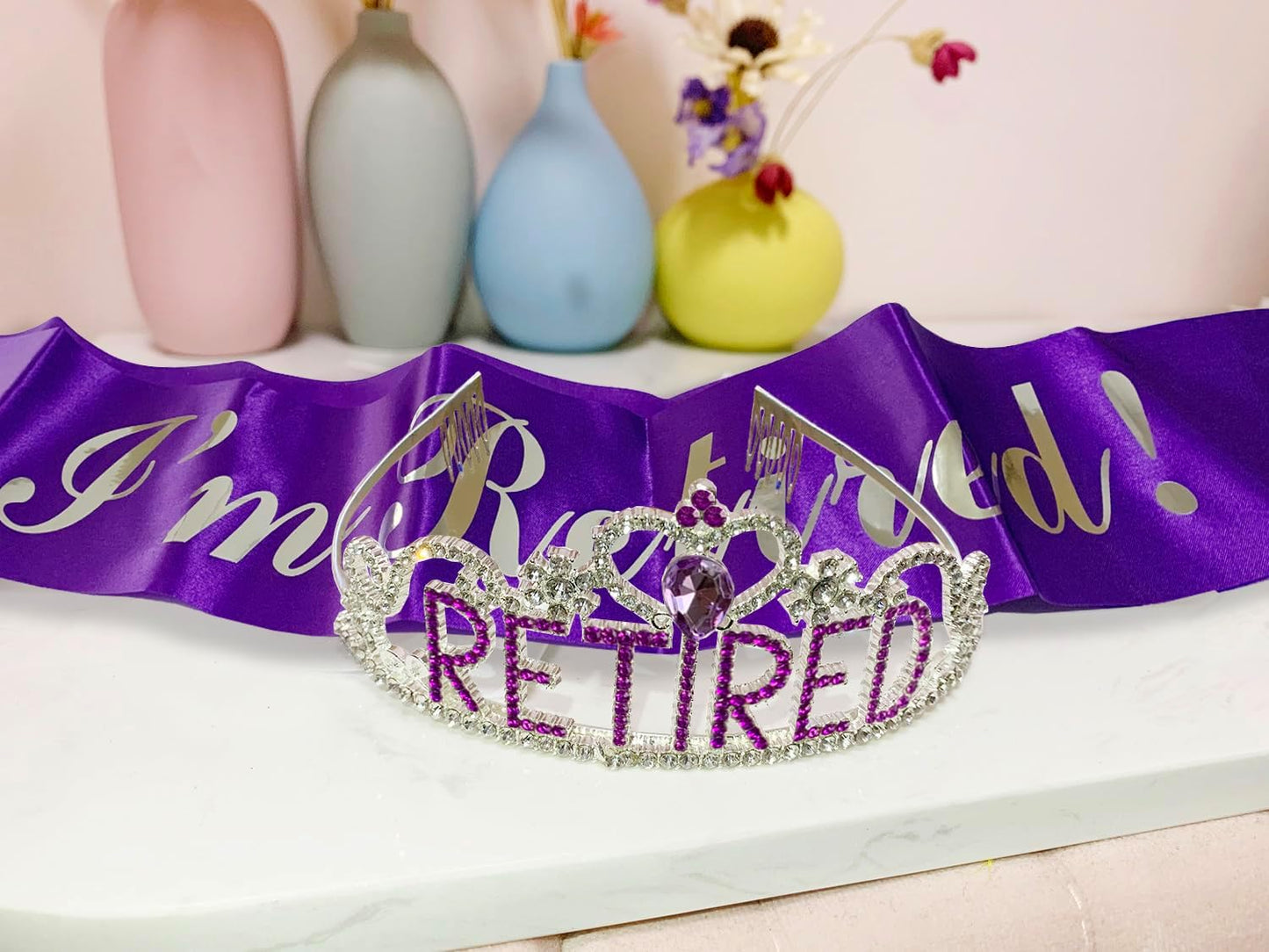 JETKONG Retirement Party Decorations Retired Tiara/Crown, Retired Sash for Women Retirement Gifts, Retirement Party Supplies, Gifts, Favors (Rose Gold)