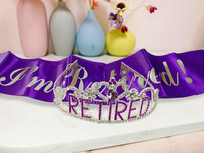 JETKONG Retirement Party Decorations Retired Tiara/Crown, Retired Sash for Women Retirement Gifts, Retirement Party Supplies, Gifts, Favors (Rose Gold)