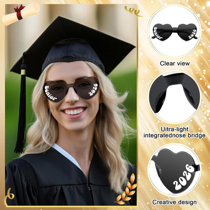 Xuhal 2026 Graduation Glasses Heart Shaped Plastic Eyeglasses Graduation Party Favor Photo Props