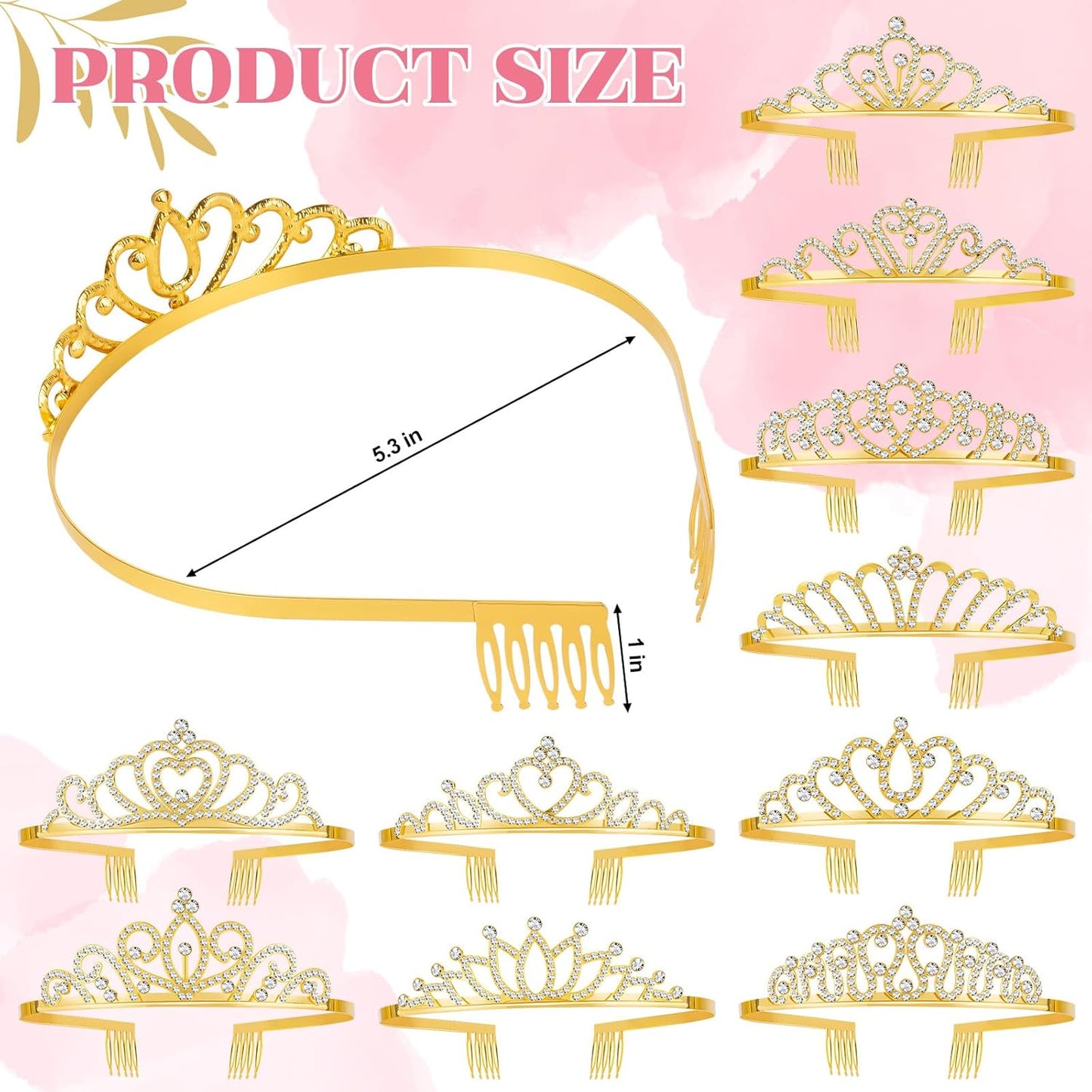 10 Pcs Crystal Crowns Headbands, Gold Princess Headband Rhinestone Crown Queen Headband with Comb for Women Princess Hair Accessories for Birthday Party, Wedding(Random)