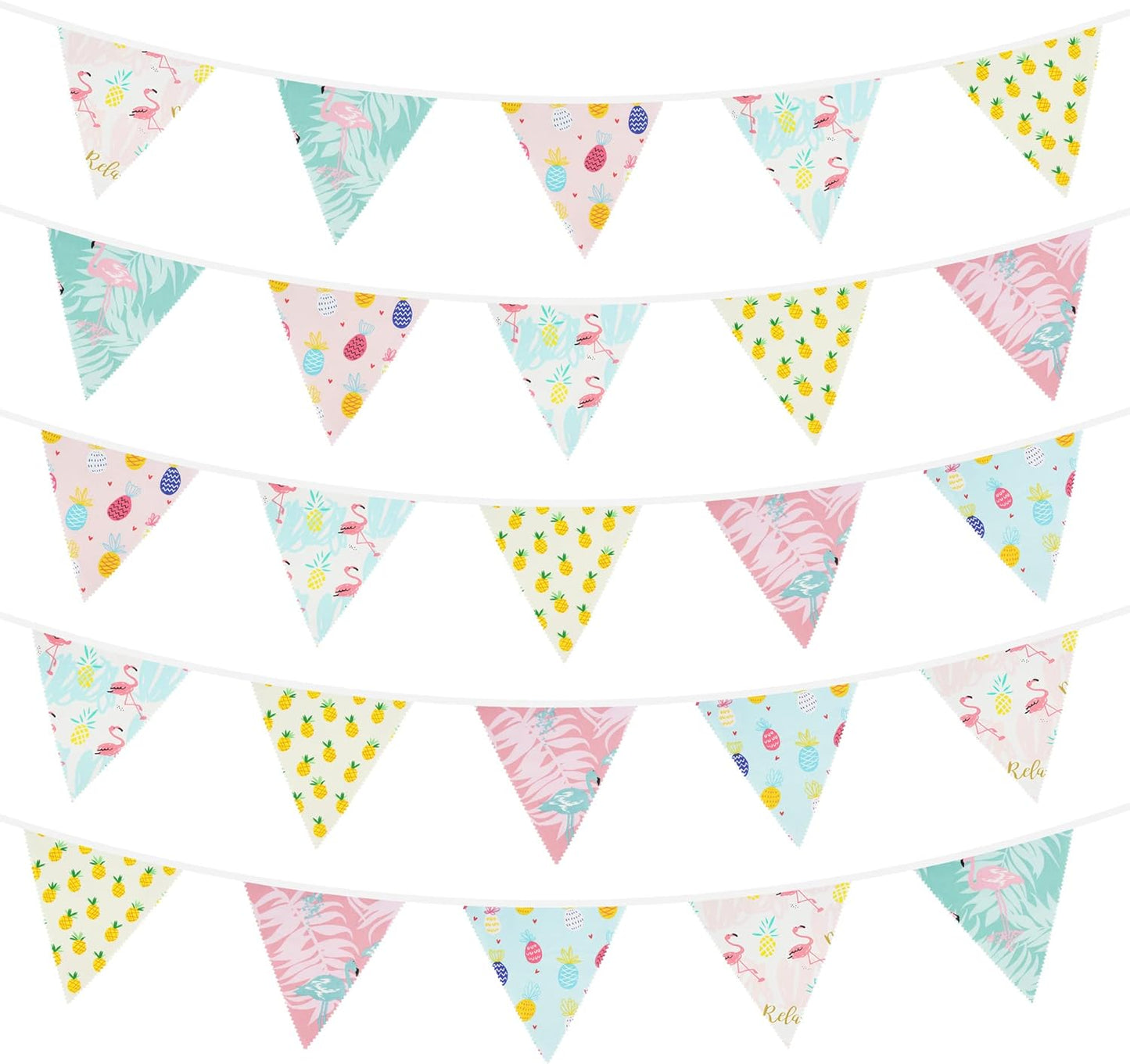 G2PLUS 39Ft Triangle Bunting Banner, 42Pcs Pink Floral Garland Pennant Banner, Reusable Cotton Triangle Flags Party Decoration for Birthday, Wedding, Garden Tea Party, Baby Shower, Room Decor