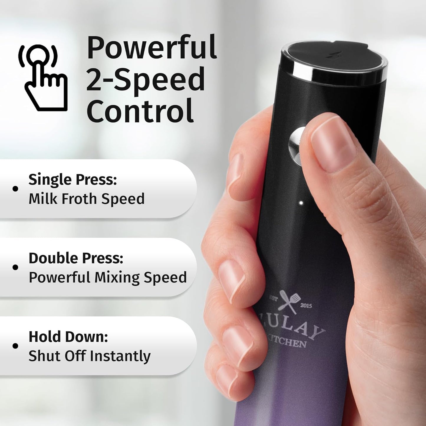 Zulay Kitchen Powerful Milk Frother Wand With Duracell Batteries - Ultra Fast Handheld Drink Mixer - Electric Whisk Foam Maker for Coffee, Lattes, Cappuccino & Matcha - Z1 Motor - Black - Colors A