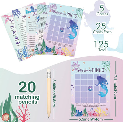Yinder 145 Pcs Baby Shower Games Activities Cards with 20 Pencils Includes Baby Bingo Description and Wishes Guess Who Price is Right Word Scramble Game(Here Comes the Son)