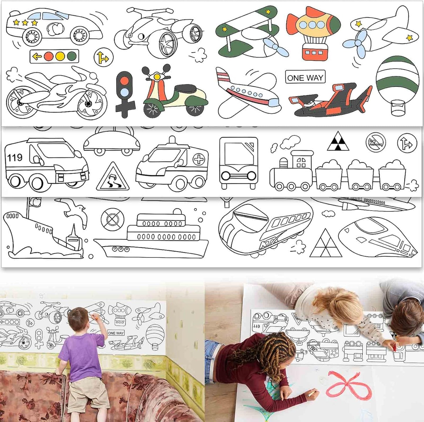 2PCS Children's Drawing Roll, Coloring Paper Roll for Kids Gift, 120 * 11.8 Inches DIY Painting Drawing Paper Roll, Sticky Drawing Paper Roll, Early Educational Toys for Kids (Animal World)