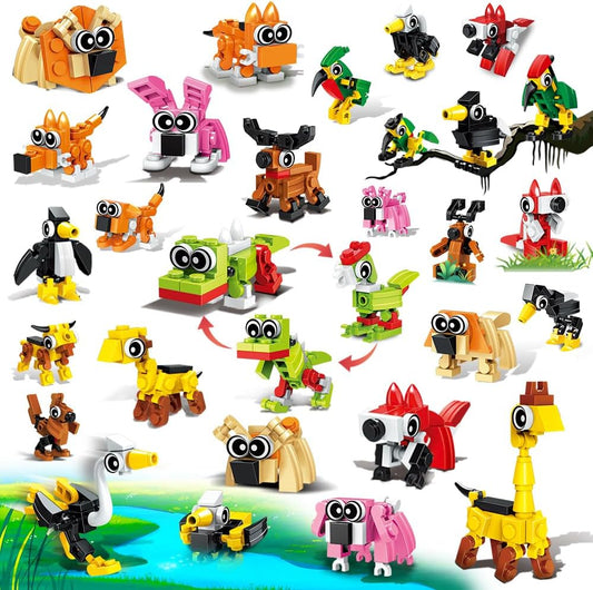 INSOON 30 Animals Pack Party Favors for Kids, 750 PCS Animals Building Block Toy for Goodie Bag Stuffers Classroom Student Prizes Mothers Day Children's Day Birthday Gifts for Boys Girls Ages 6+