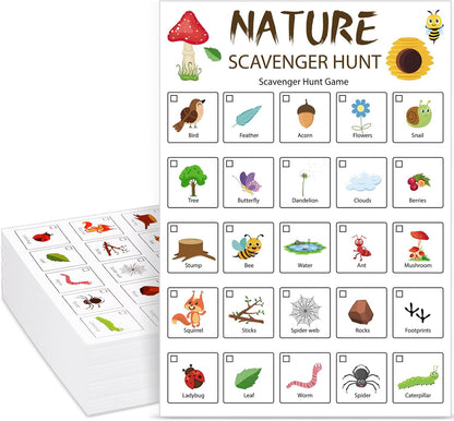 Hoolerry 30 Pcs Nature Scavenger Hunt for Kids Road Trip Game Car Spring Summer Easter Scavenger Hunt Cards Travel Activities Camping Games Outdoor Indoor Seek Activity for Kids Adults(Nature)