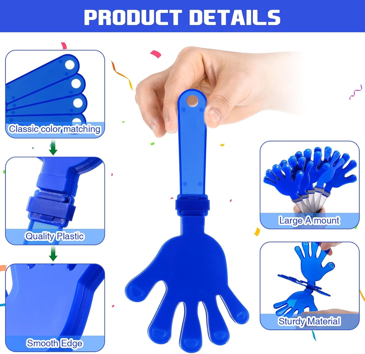 Junkin 48 Pcs Hand Clappers Bulk 7. 5 x 3. 5 Inches Noise Makers Party Favors Clapping Noise Maker Clacker for Birthdays Game Prizes Rewards Football Sporting Events Cheers Supplies (Black,White)