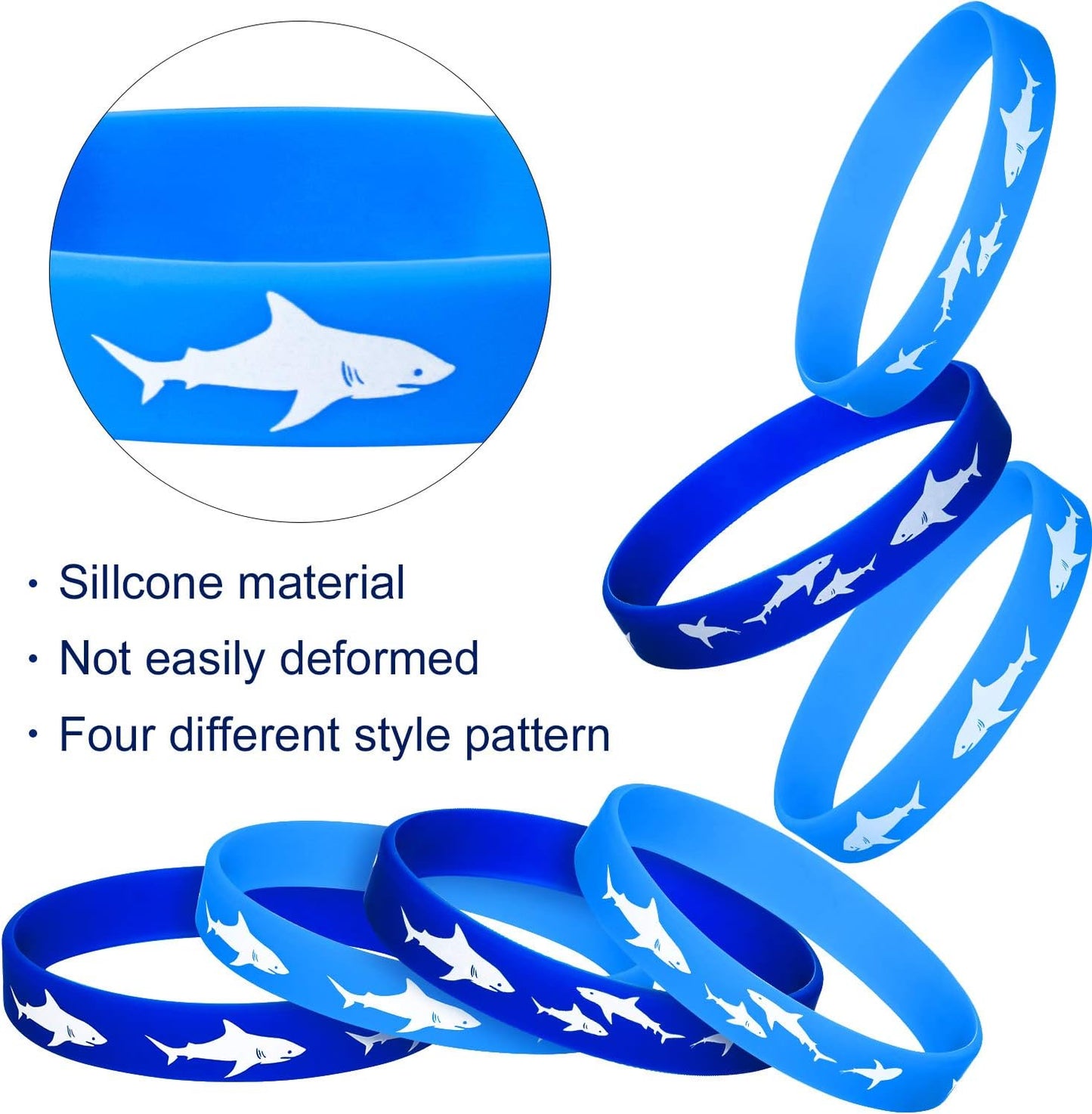 meekoo 24 Pcs Shark Party Favors Rubber Wristbands Bracelet, Party Decorations Under the Sea Supplies, Shark Birthday Favors Supplies Gift Decorations (Delicate)