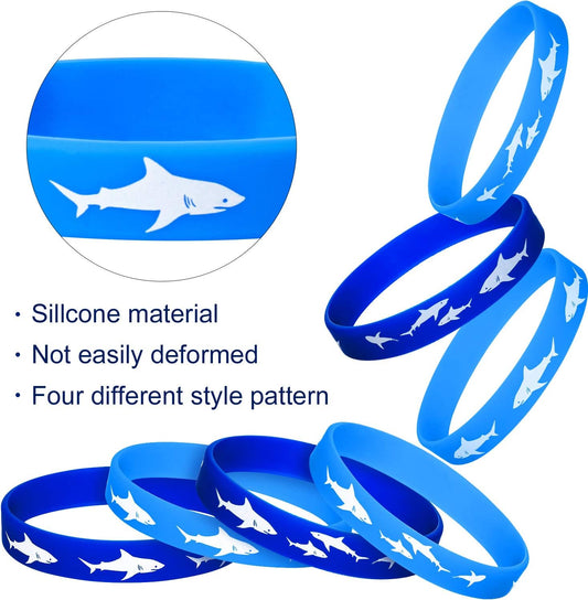 meekoo 24 Pcs Shark Party Favors Rubber Wristbands Bracelet, Party Decorations Under the Sea Supplies, Shark Birthday Favors Supplies Gift Decorations (Delicate)