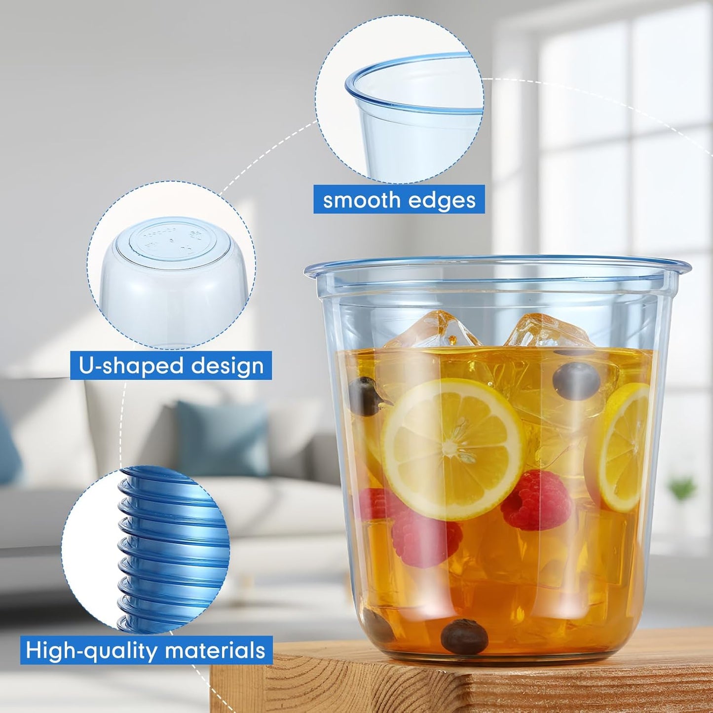 Ziliny 50 Pcs Disposable Stemless Glasses 12oz Crystal Plastic Wine Glasses Clear Classic Pet Cup for Meeting Weddings Birthdays Cocktail Christmas Party Supplies (Pink)