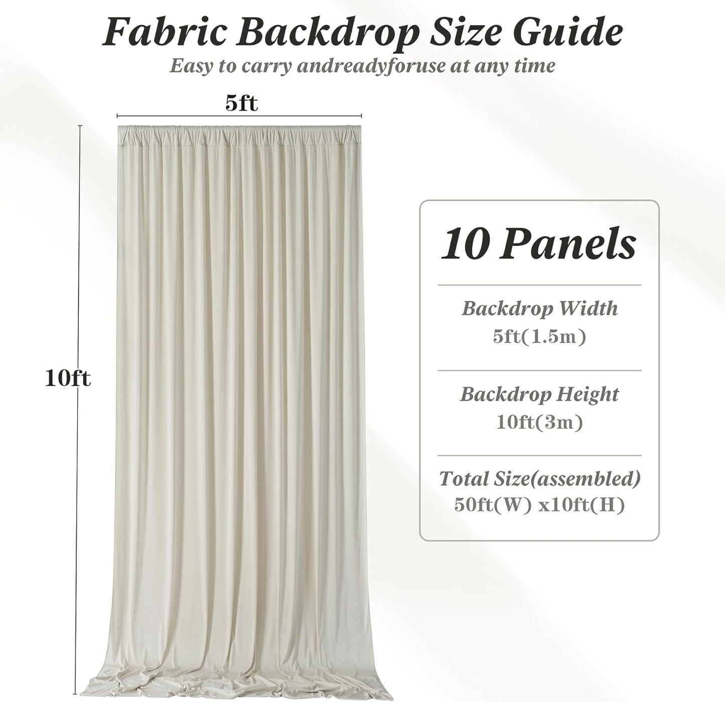10 ft x 10 ft Wrinkle Free White Backdrop Curtains for Wedding Parties, Polyester Photography Backdrop Drapes for Birthday Parties Stage Backdrop Stand, 2 Panels 5x10FT Background Curtains