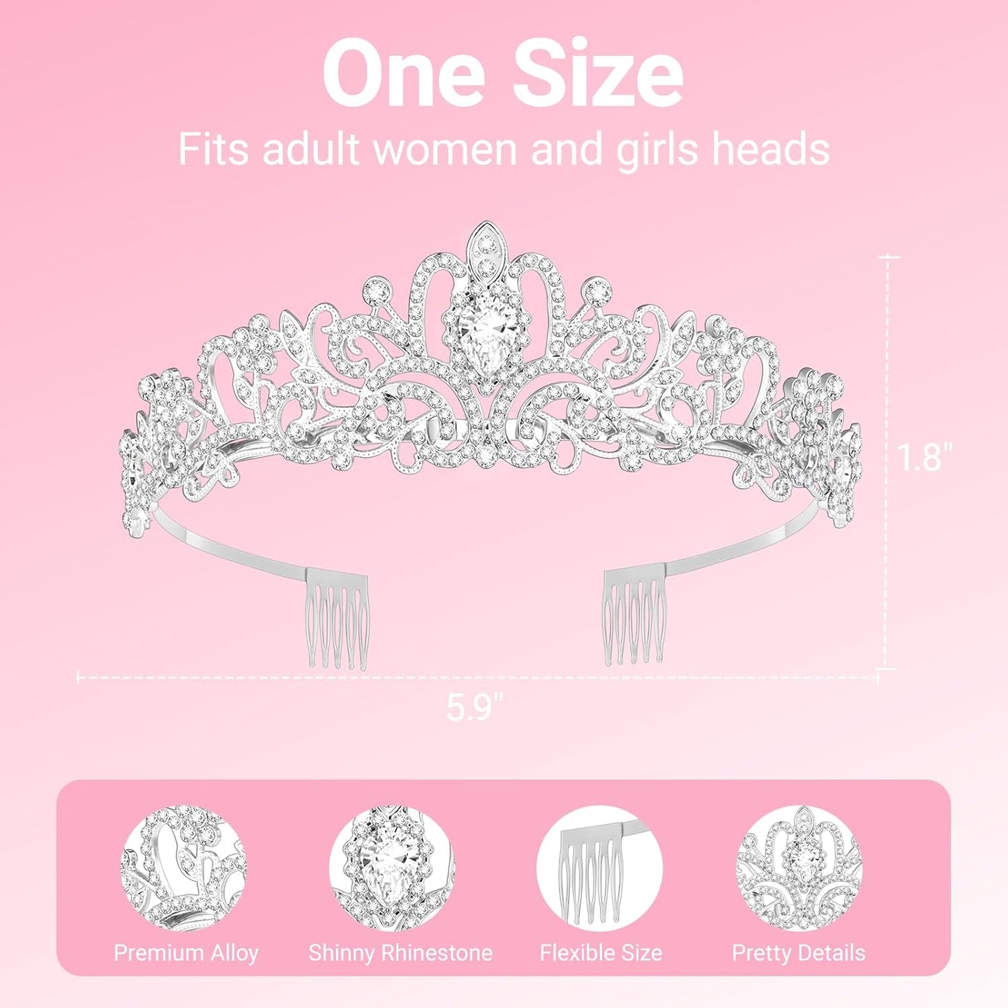 Tiara Crown for Women, Headband Hair Accessories for Birthday Wedding Party Costume Pink