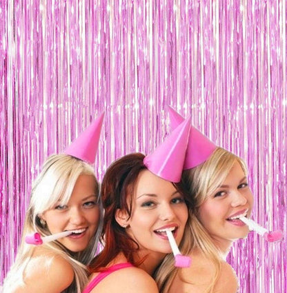 i-CHONY 2 Pcs 3.2ft x 8.2ft Champagne Gold Metallic Tinsel Foil Fringe Curtains Photo Booth Backdrop for Baby Shower Birthday Wedding Holiday Celebration Bachelorette Party Decorations