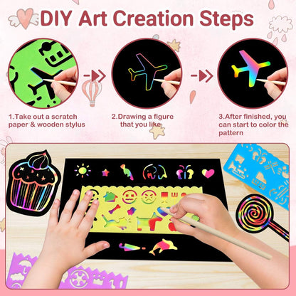 RMJOY Rainbow Scratch Paper Art for Kids: 50PCS Magic Arts Crafts Gifts Toys for Girls Boys Ages 3-12 Games Activities for Birthday Party Family Day Classroom Prizes Easter Basket Stuffers(Boys)