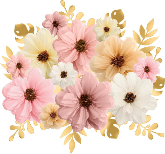 Geyee Large Colorful Tissue Paper Flowers 20" 10" Giant Mexican Fiesta Paper Pom Poms and Leaves, Crepe Flowers Craft for Wall Backdrop Birthday Party Wedding Decor(Cute Color)