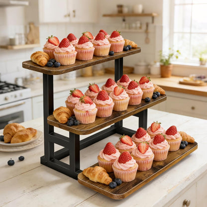 Lilybud--lily Cupcake Stand for 50 Cupcakes, 4 Tier Wooden Risers Display Stands Stepped Dessert Table Display Set with Metal Frame Tiered Tray Stand Serving Trays for Party Farmers Market Display