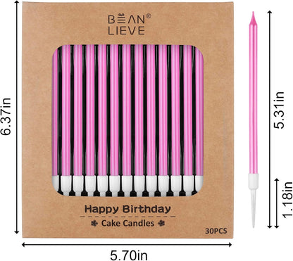 BEAN LIEVE 30-Count Champagne Gold Long Thin Metallic Birthday Candles, Cake Candles, Birthday Parties, Wedding Decorations, Party Candles, Cake Decorations