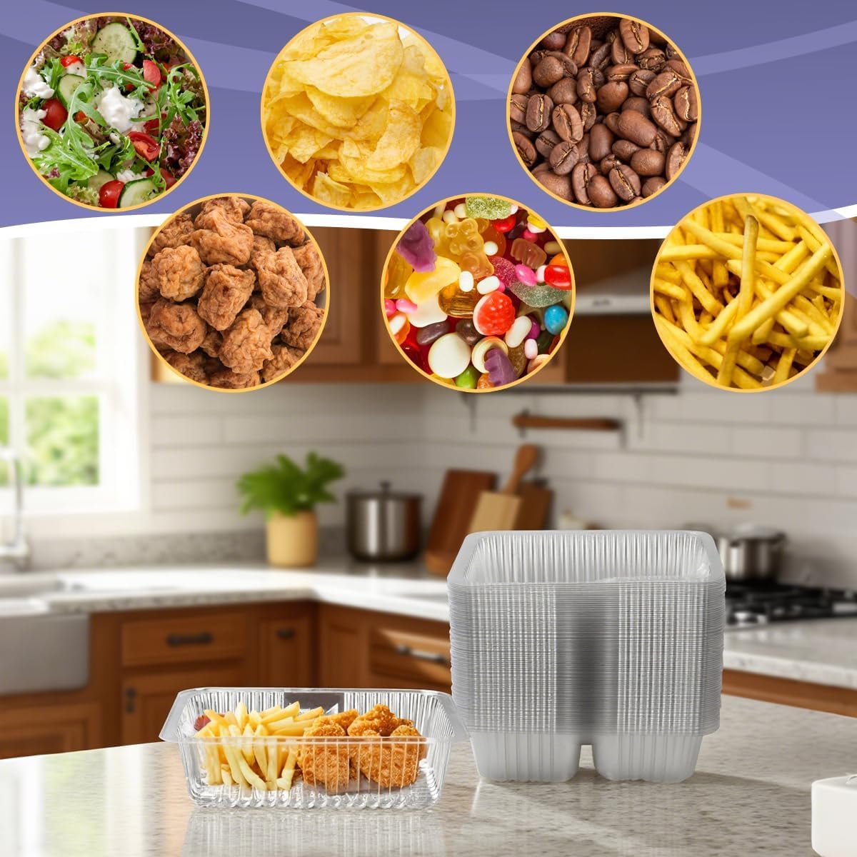 200 Pcs 12oz 6.5''x5'' Plastic Nacho Trays, Small Disposable Tray for Nachos & Cheese Dip, Clear Nacho Containers for Chip, 2 Compartment Movie Night Snack Trays Great for Snacks, Fair Foods