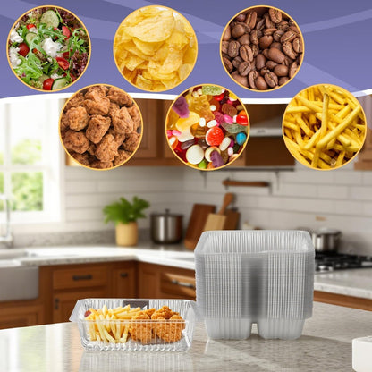 200 Pcs 12oz 6.5''x5'' Plastic Nacho Trays, Small Disposable Tray for Nachos & Cheese Dip, Clear Nacho Containers for Chip, 2 Compartment Movie Night Snack Trays Great for Snacks, Fair Foods