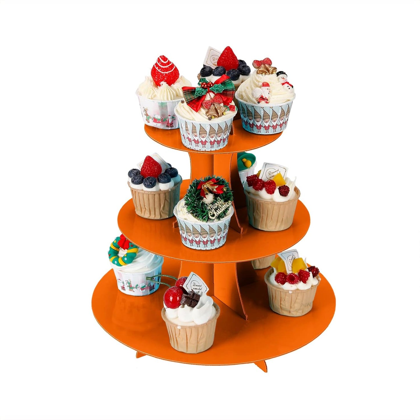 YLDW Cupcake Stand, 3-Tier Cupcake Stand Display, Cardboard Cup Cake Tower Stand, Disposable Dessert Stand for Birthday Tea Party Baby Shower Treat Decorations, Pink