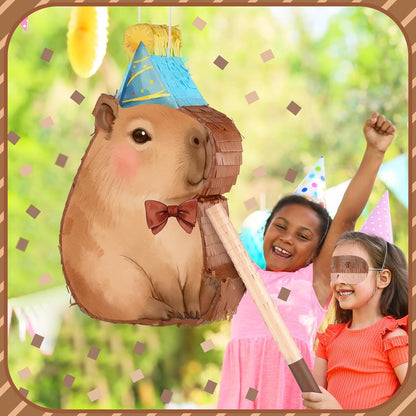Seematn Capybara Piñata Bundle Capybara Birthday Party Supplies Animal Piñata Bundle with a Blindfold, Bat and Confetti for Birthday Baby Shower Party Decorations