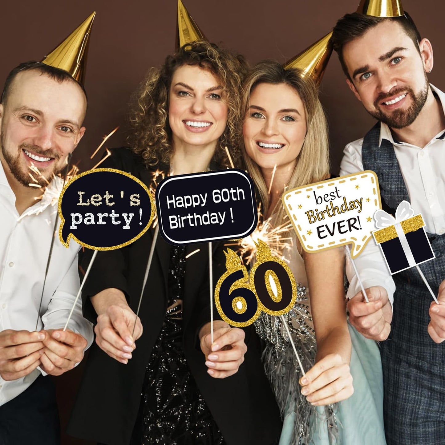 32pcs 60th Birthday Photo Booth Props for Men Women, 60 Birthday Selfie Props Kit, Classic Black Gold Happy 60th Birthday Party Supplies, Cheers to 60 Years Old Bday Decor