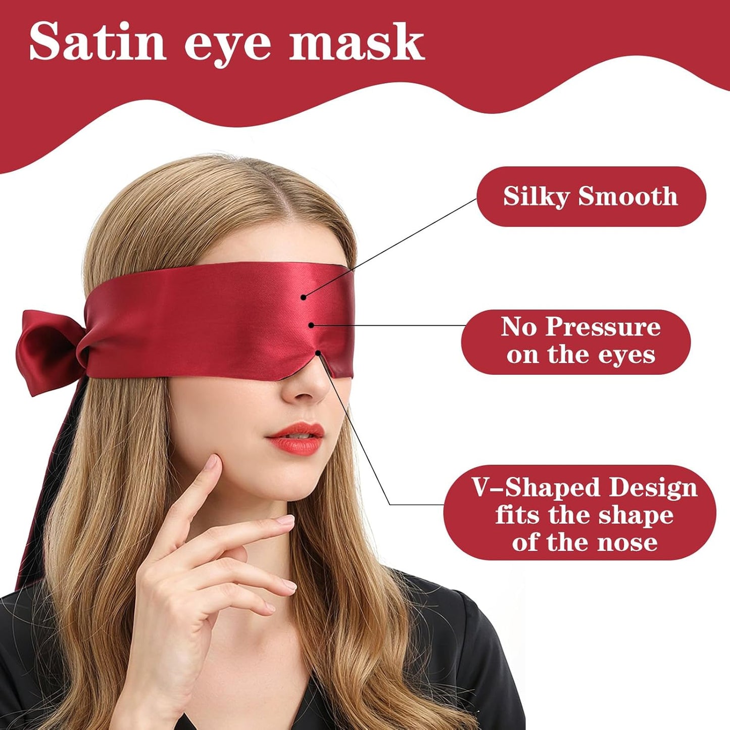 Tyqour 2 Pcs Soft Silk Blindfold for Adult Couples, Satin Blind Folds for Adult Play, Adjustable Blindfold for Party Games, 59 Inch V-Shaped Blackout Sleep Mask for Women Men Gift (Black, Pink)