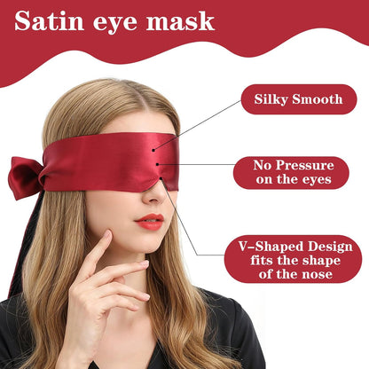 Tyqour 2 Pcs Soft Silk Blindfold for Adult Couples, Satin Blind Folds for Adult Play, Adjustable Blindfold for Party Games, 59 Inch V-Shaped Blackout Sleep Mask for Women Men Gift (Black, Pink)
