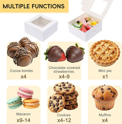 TOMNK 16pcs Cookie Boxes with Window, 6x6x3 Inches Bakery Boxes for Treats, Chocolate Covered Strawberries, Cupcake, Pastry(with Stickers)