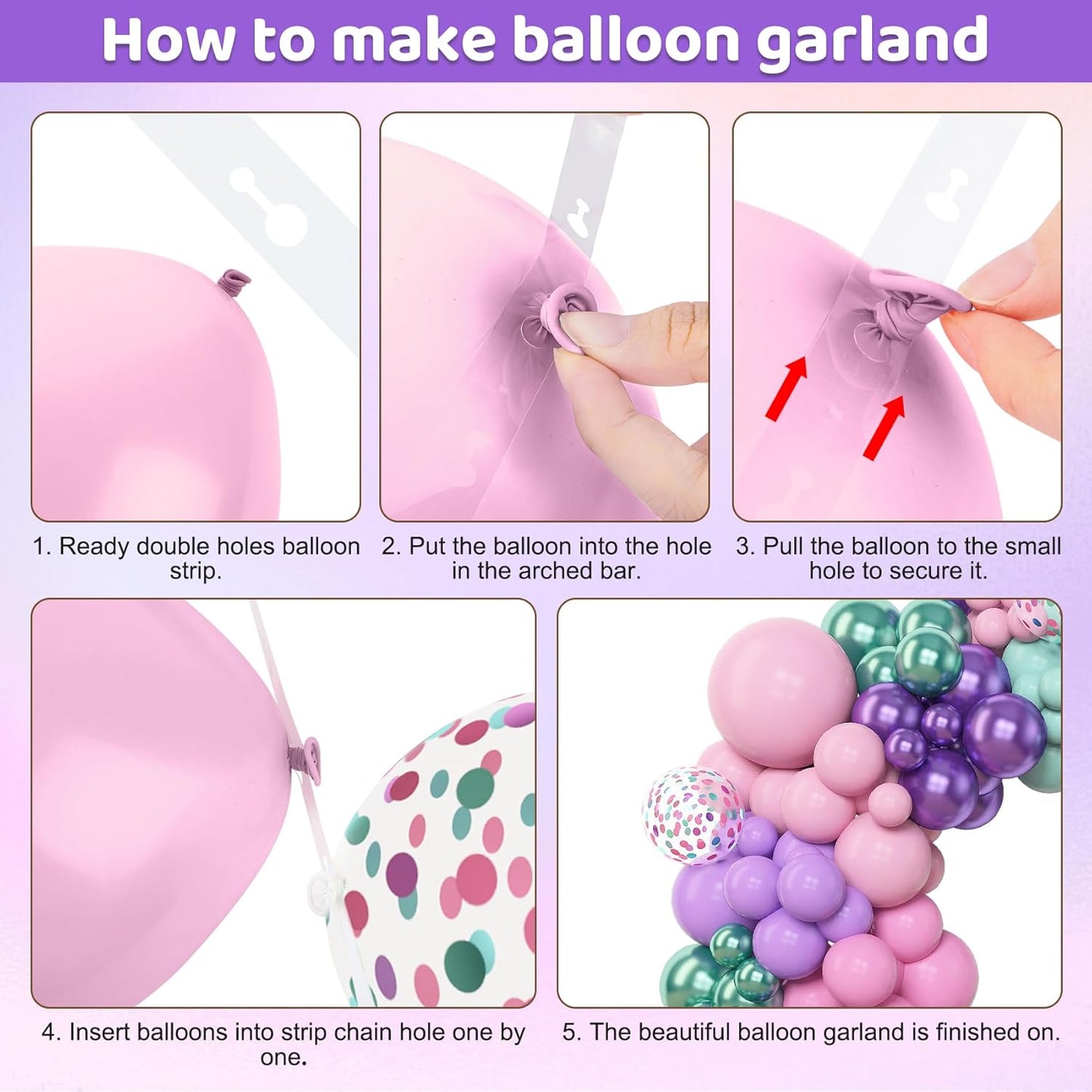 Amandir 153pcs Purple Blue Pink Balloon Garland Arch Kit, Different Sizes 18 12 10 5 inch Teal Yellow Latex Metallic Confetti Balloons for Magic Birthday Engagement Party Decoration