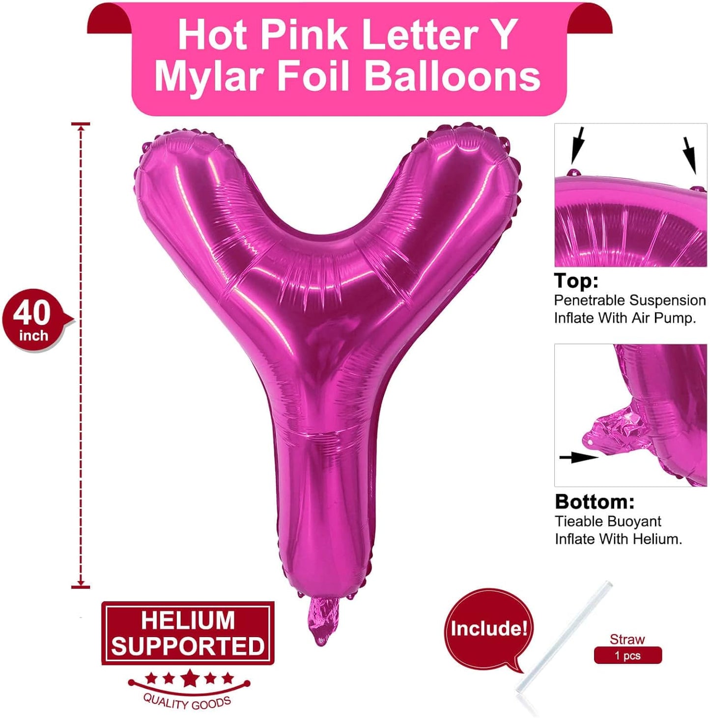 Lovoir 40 Inch Large Hot Pink Letter A Balloons Big Size Jumbo Mylar Foil Helium Balloon for Birthday Party Celebration Decorations Alphabet Hot Pink A