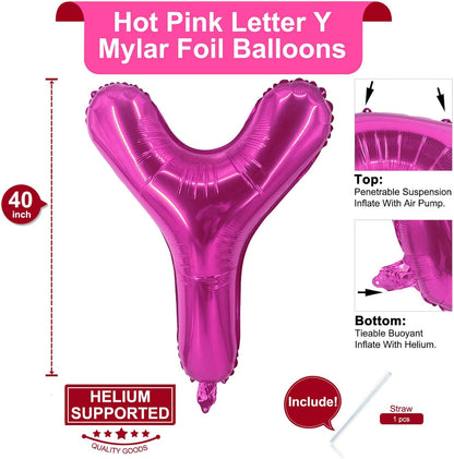 Lovoir 40 Inch Large Hot Pink Letter A Balloons Big Size Jumbo Mylar Foil Helium Balloon for Birthday Party Celebration Decorations Alphabet Hot Pink A