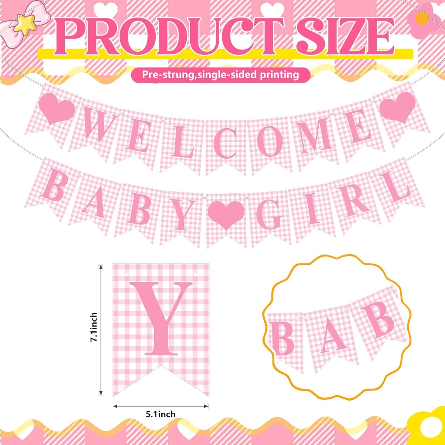 Hahafelt 1 Pcs Blue Gingham Welcome Baby Boy Banner for Baby Shower Party Decorations Pre Strung Gender Reveal Paper Banner for Table, Wall, Mantel Display Party Decor Supplies