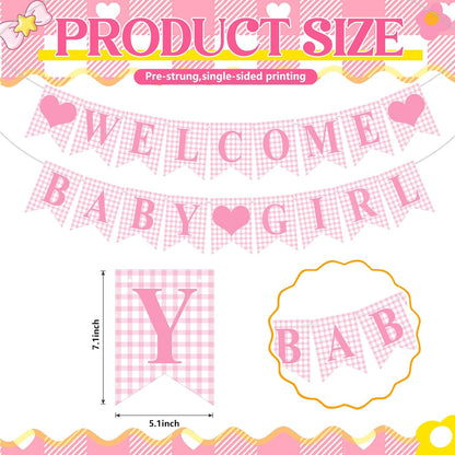 Hahafelt 1 Pcs Blue Gingham Welcome Baby Boy Banner for Baby Shower Party Decorations Pre Strung Gender Reveal Paper Banner for Table, Wall, Mantel Display Party Decor Supplies