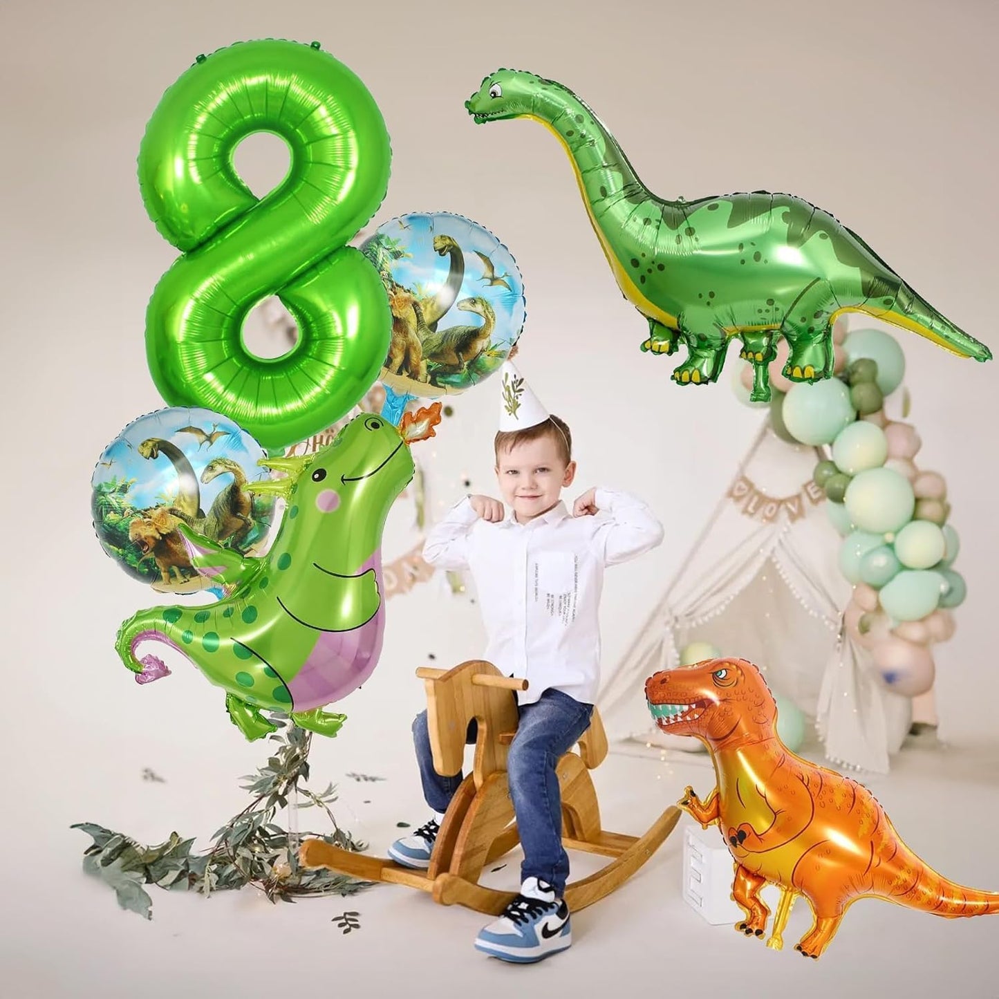 Dinosaur 5th Birthday Decorations, Dinosaur Birthday Party Decorations with Giant Inflatable Dinosaur Balloons 40 Inch Helium Foil Mylar Number 5 Balloons for Dinosaur Theme Birthday Party Decorations