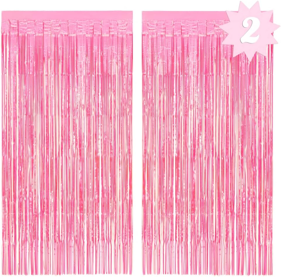 xo, Fetti Decorations Hot Pink Iridescent Fringe Foil Curtain - Set of 2 | Bachelorette Party Bridal Shower Backdrop, Wedding, Birthday Photo Booth