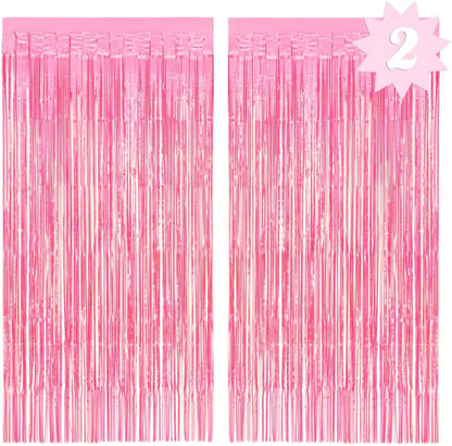 xo, Fetti Decorations Hot Pink Iridescent Fringe Foil Curtain - Set of 2 | Bachelorette Party Bridal Shower Backdrop, Wedding, Birthday Photo Booth