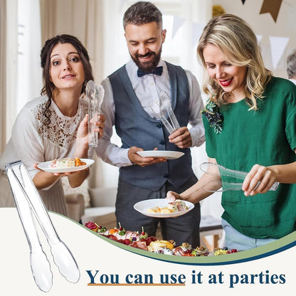 6 Pcs Clear Kitchen Tongs, Plastic Disposable for Serving Food, Ice, Salad, Barbecue, Cookies, BPA-Free(8.85 Inch) (6 X 8.85")