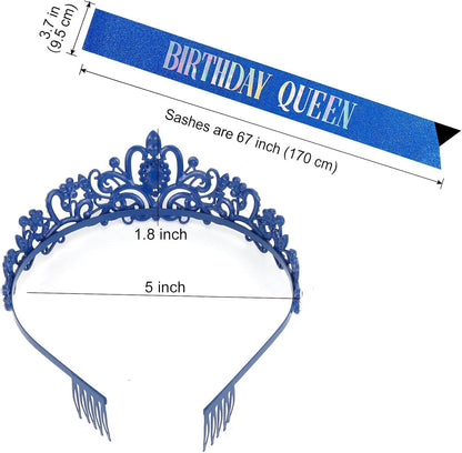 COCIDE Birthday Queen Sash & Rhinestone Tiara Set Gold Happy Birthday Crowns for Women Party Decoration Kit Rhinestone Headband for Women Glitter Crystal Hair Accessories for Cake Topper